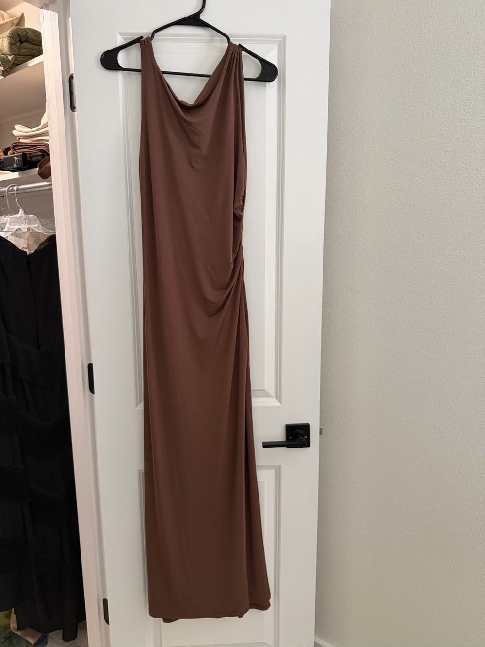 Meshki Brown Sleeveless Cowl Neck Maxi Dress
